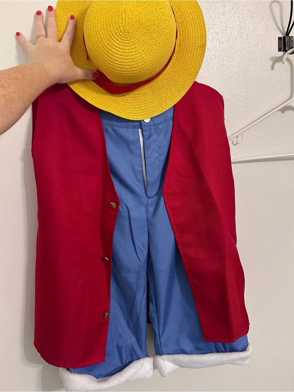 Monkey D Luffy Red Vest and Blue Shorts Costume with Yellow Hat Costume